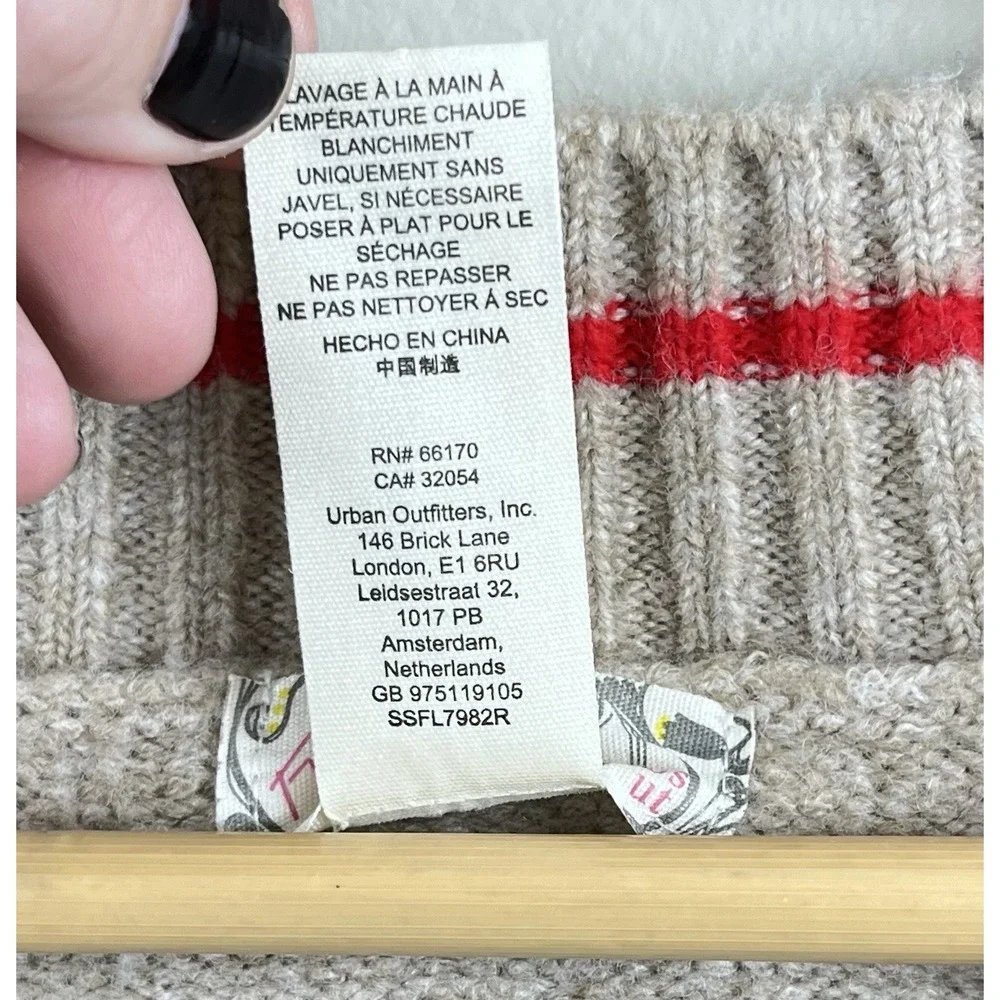 Free People All Star Stripe Poncho Sweater Tan/Red/Neutral OS One Size‎ Festival